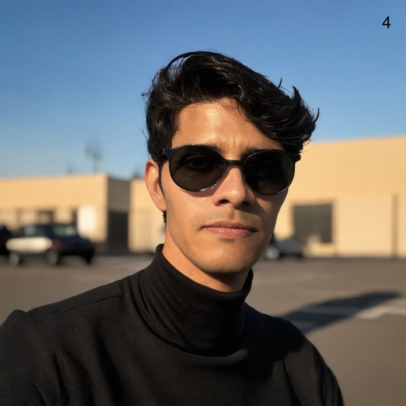 A man wearing sunglasses and a black turtleneck